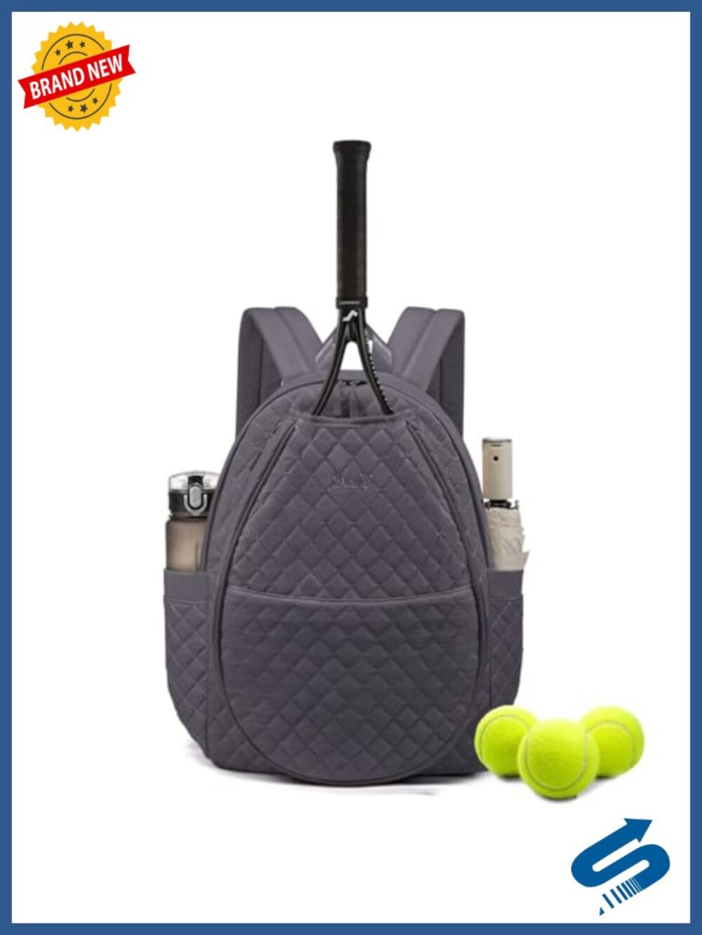 Quilted Tennis Backpack for Women, Lightweight Racket Bag with Separate